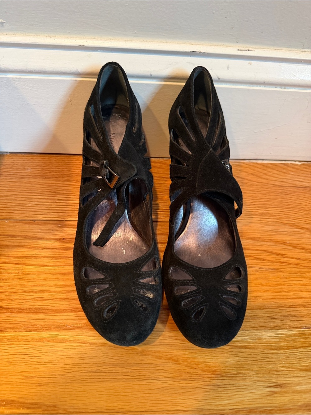 Nine West Black Suede Mary Jane Heels with Cutout Detail